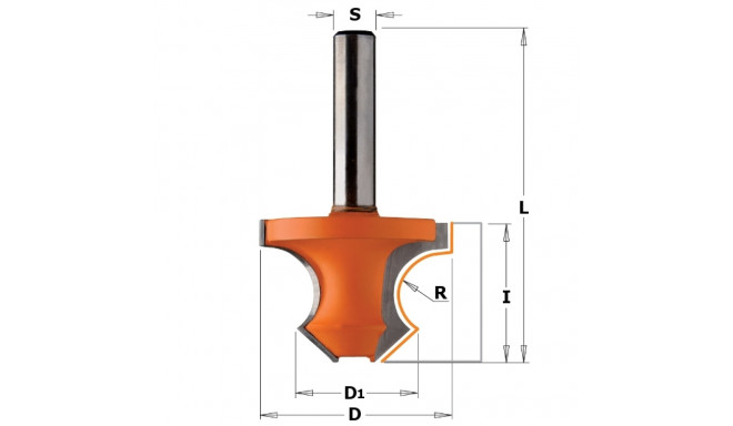 BEAD ROUTR BIT 45° HW S=8 D=36X25 R=8
