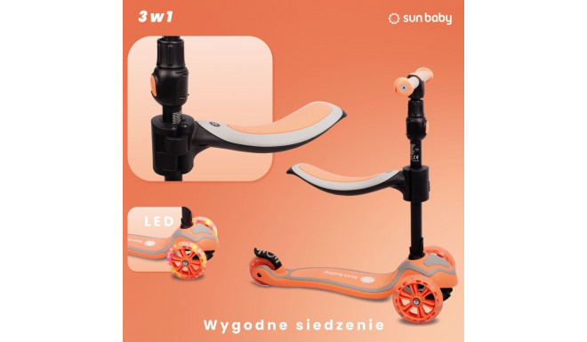 Rowerek biegowy hulajnoga deskorolka Flash 3 w 1 z kołami LED - brzoskwiniowy