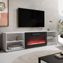 RTV cabinet POLO 200x33x50.5 white + fireplace black