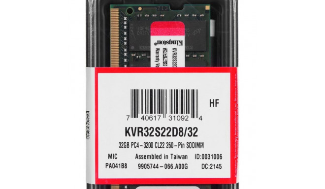 Kingston Technology ValueRAM KVR32S22D8/32 memory module 32 GB 1 x 32 GB DDR4 3200 MHz
