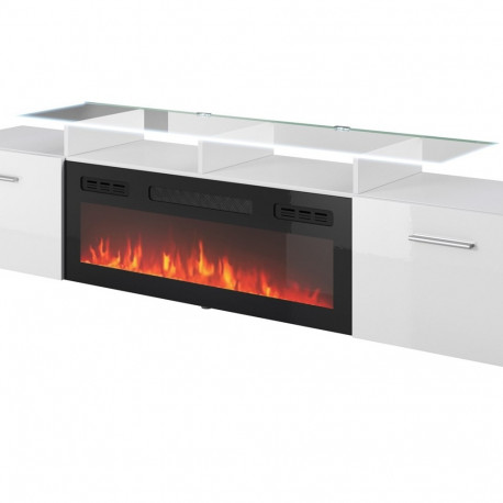 RTV cabinet ROVA with electric fireplace 190x37x48 white/gloss white
