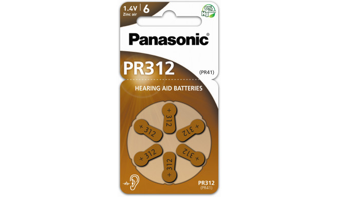 Panasonic батарейка для слухового аппарата PR312L/6DC