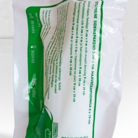 Steriilne sidumispakend haavatampooniga 8cm x 4m (keskmine) DIN 13515 M