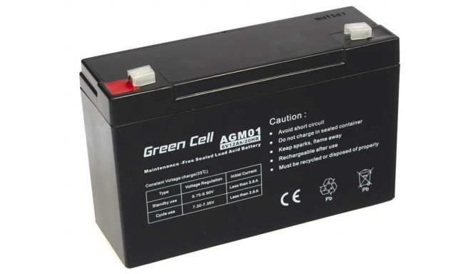 Green Cell AGM aku 6V 12Ah 12.000 mAh suletud pliiaku (VRLA)