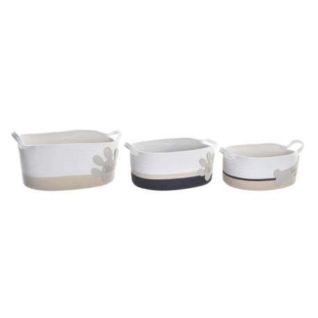 Basket set DKD Home Decor White Grey Cream 60 x 31 x 25 cm 3 Pieces
