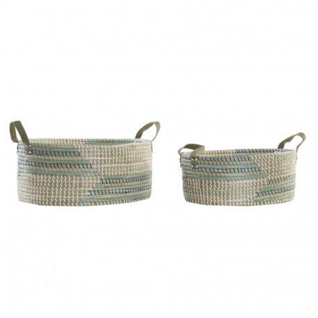 Basket set DKD Home Decor White Turquoise Natural Seagrass Tropical 45 x 35 x 18 cm 2 Pieces