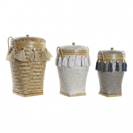 Dekoratiivsete karpide komplekt DKD Home Decor Valge Hall Naturaalne Bambus Narmad Boho (3 Tükid, os