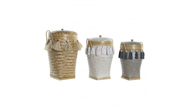 Basket set DKD Home Decor 39 x 39 x 55 cm Bamboo Fringe Boho