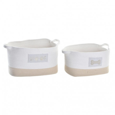 Basket set DKD Home Decor White Cream 43 x 30 x 23 cm 2 Pieces