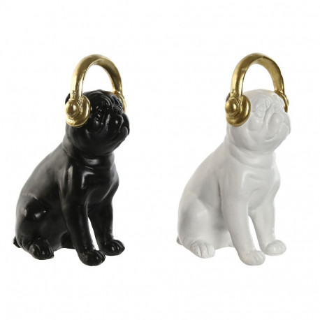 Dekoratiivkuju Home ESPRIT Valge Must Kuldne Koer 12 x 18 x 30 cm (2 Ühikut)