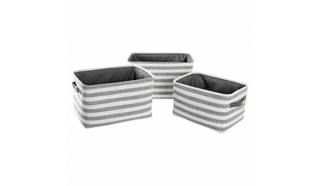 Basket set DKD Home Decor Grey Stripes Cotton (42 x 32 x 25 cm) (3 Pieces)