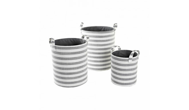 Basket set DKD Home Decor Grey Stripes Cotton (3 Pieces) (35 x 35 x 40 cm)