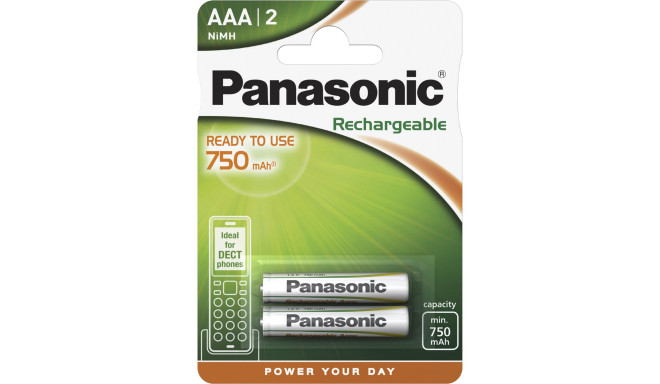 1x2 Panasonic Akku NiMH Micro AAA 750 mAh Ready to Use DECT