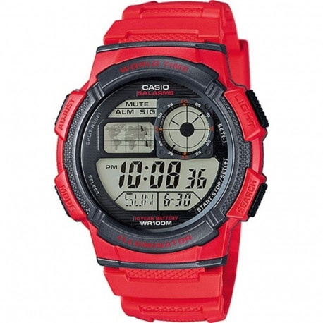 Meeste Kell Casio WORLD TIME ILLUMINATOR Punane (Ø 43 mm)