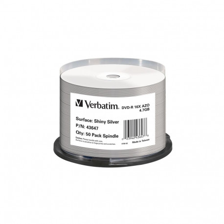 VERBATIM DVD-R 4,7GB 16X THERMAL PRINT. SHINY SILVER CAKE*50 43647