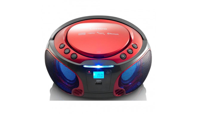 Portable FM radio CD/MP3/USB/bluetotth player with led lighting Lenco, red