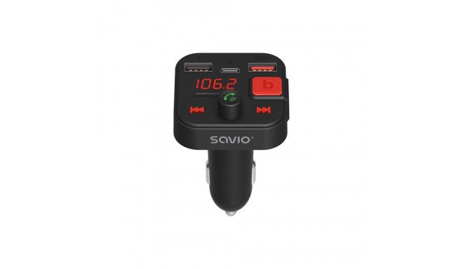 SAVIO FM saatja, Bluetooth 5.3, QC 3.0 laadija, LED ekraan, bassivõimendus, TR-15, must