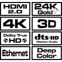 Savio kaabel 2x HDMI (M) 20m, must/kuldne