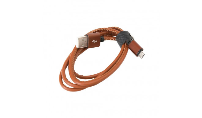 PLATINET MICRO USB TO USB LEATHER CABLE 1M 2,4A BROWN
