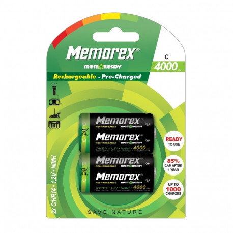 MEMOREX RECHARGEABLE 4000mAh R14/C x 2 BL Ready NiMH A0048
