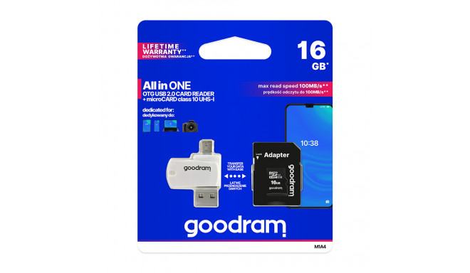 GoodRam memory card 16GB microSDHC cl. 10 UHS-I + adapter + card reader