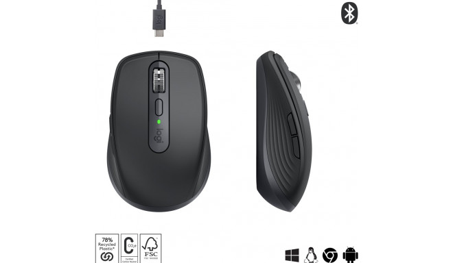 Logitech MX Anywhere 3S mouse Office Right-hand RF Wireless + Bluetooth Laser 8000 DPI