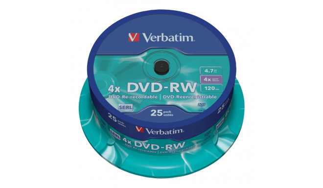 VERBATIM DVD-RW 120 min. / 4.7GB 4x 25-pack spindle DataLife Plus, scratch resistant surface