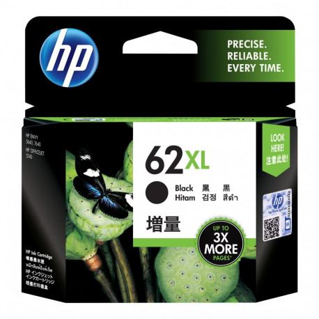 HP 62XL must tindikassett