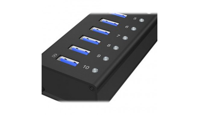 ICYBOX IB-AC6110 IcyBox 10 x Port USB 3.0 Hub with USB charge port, Black