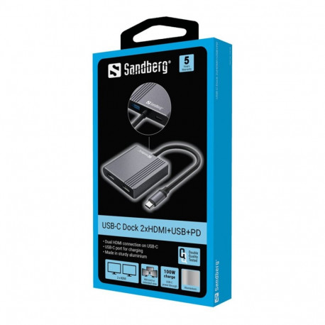 SANDBERG USB-C Dock 2xHDMI+USB+PD