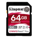 Kingston memory card 64GB Canvas React Plus SDXC UHS-II 300R/260W U3 V90 for Full HD/4K/8K
