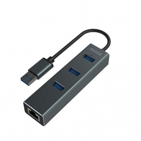 4-Port USB Hub Savio AK-58 Ethernet (RJ-45) Grey