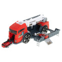 Transporter veoauto TIR 2in1 parkimismaja tuletõrje + 3 autot punane