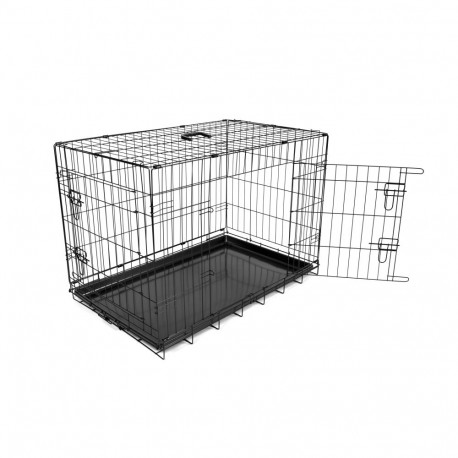 Dog crate 2doors plastic tray M / 76x48x54cm black