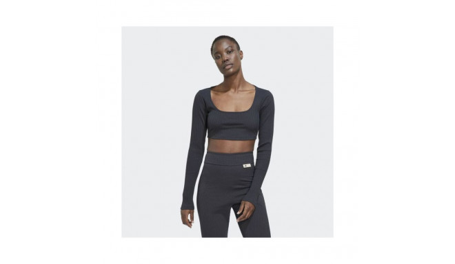 Adidas Studio Lounge Ribbed Cropped Long Sleeve Tee W HH8502 (L)