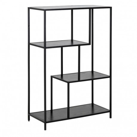Riiul SEAFORD 77x35xH114cm, 3x, riiulid: must saare melamiin, raam: must metall