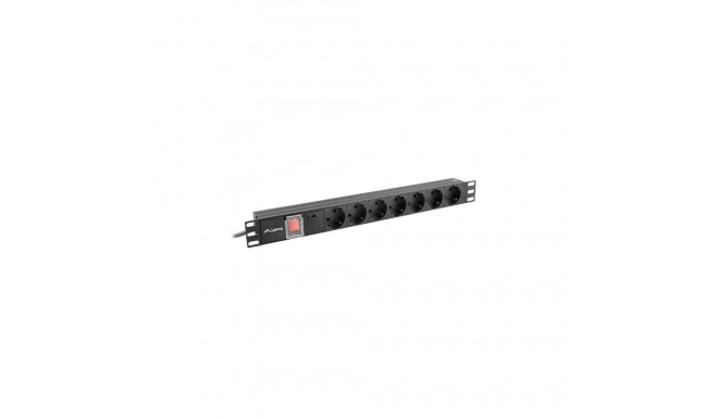 POWER DISTRIBUTION UNIT (PDU) 19" LANBERG 1U 10A 2M 7X SCHUKO OUTLETS BLACK C14