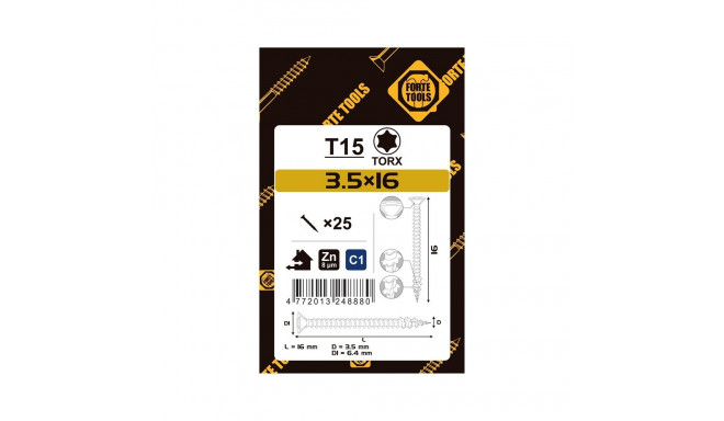 CHIPBOARD SCR T15 3.5X16 WHITE ZN25PCS