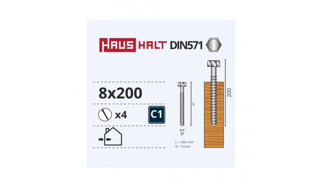 CHIPBOARD SCREW DIN571 8X200 MM ZN 4PCS
