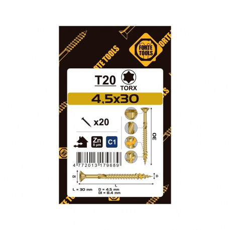 laudiskruvi T20 4.5x30 kollane ZN20tk