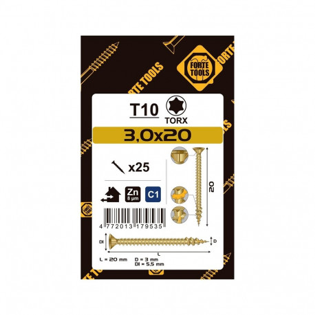 laudkruvi T10 3.0x20 kollane tsink 25 tk