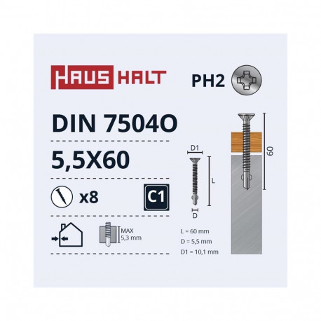 SELF SCR 5,5X60 DIN7504O WOOD/MET 8PCS