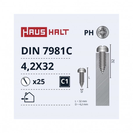 SELF SCREWS 4.2X32 DIN7981C ZN 25PCS