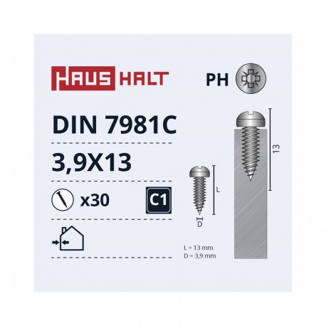 SELF SCREWS 3.9X13 DIN7981C ZN 30PCS
