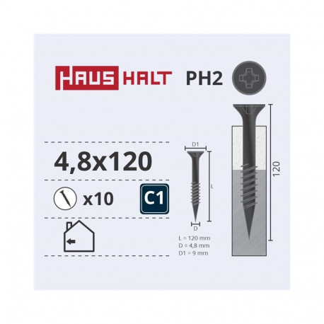 DRYWALL SCREW FOR METAL 4.8X120 10PCS O2