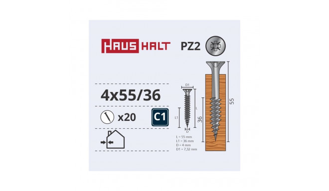 CHIPBOARD SCREW 4.0X55/36 WHT ZP20PCS G1