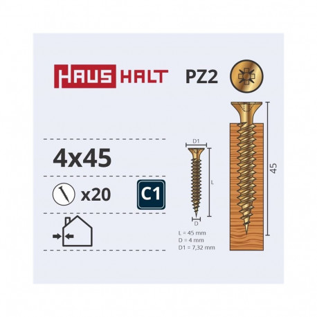 CHIPBOARD SCREW 4.0X45 YLW ZP 20PCS G1