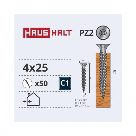 CHIPBOARD SCREW 4.0X25 WHT ZP 50PCS G1