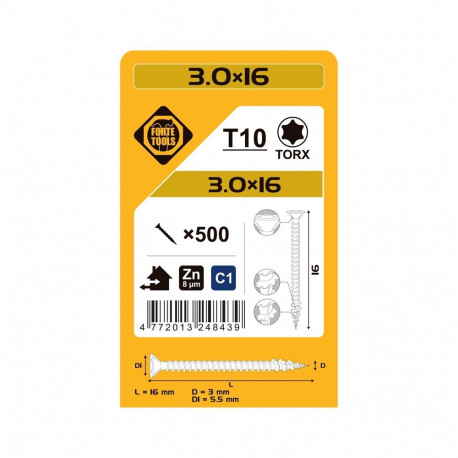 CHIPBOARD SCR T10 3.0X16 valge ZN(500)