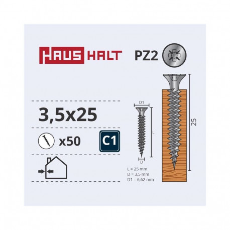 CHIPBOARD SCREW 3.5X25 WHT ZP 50PCS G1